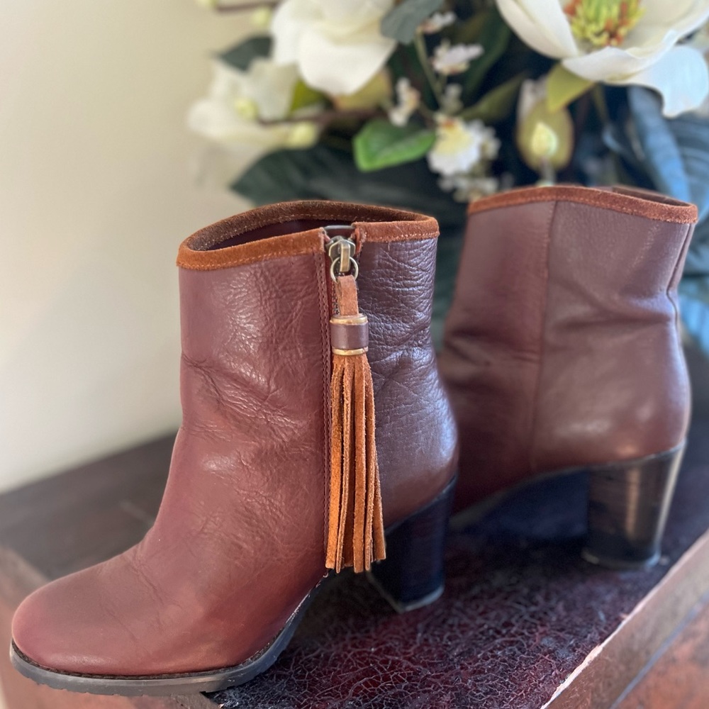Ralph Lauren leather Cara bootie with 3 inch heel; 8” total height